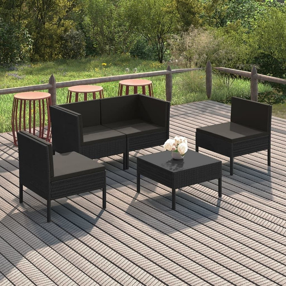 vidaXL 5 Piece Patio Lounge Set with Cushions Poly Rattan Black A949-3094341