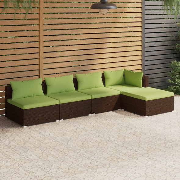 vidaXL 5 Piece Patio Lounge Set with Cushions Poly Rattan Brown A949-3101628