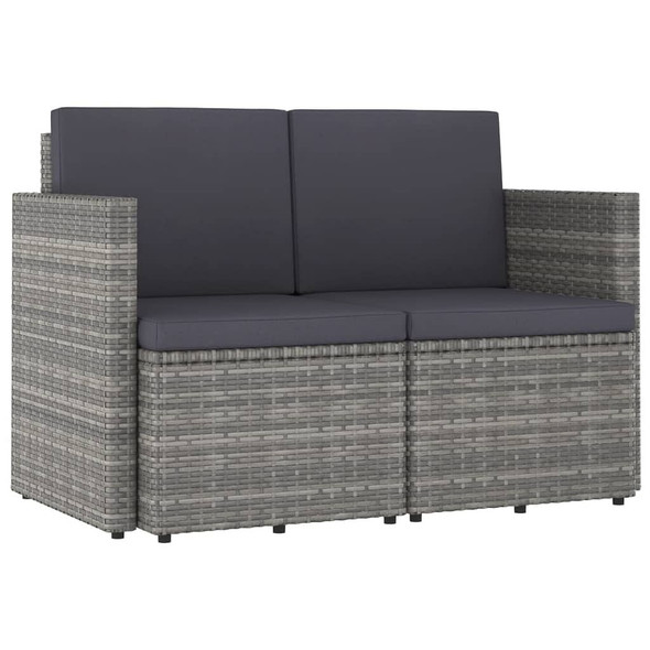 vidaXL 2-Seater Patio Sofa with Cushions Gray Poly Rattan A949-310492