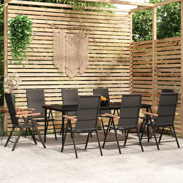 vidaXL 9 Piece Patio Dining Set Black A949-3099124