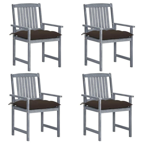 vidaXL Patio Chairs with Cushions 4 pcs Gray Solid Acacia Wood A949-3061268