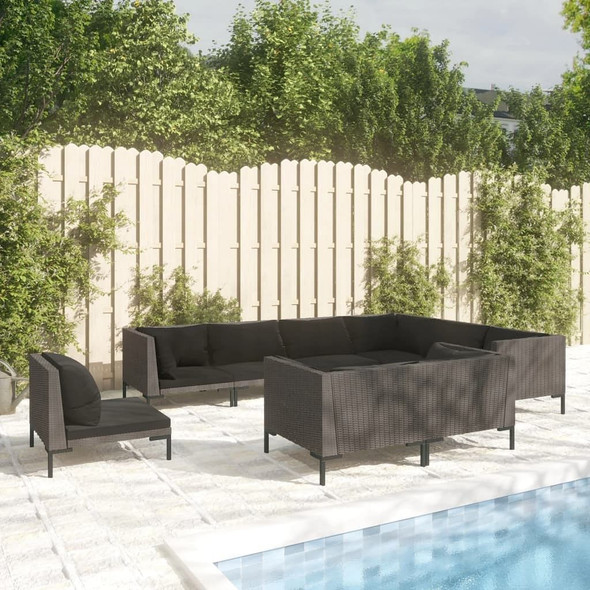 vidaXL 9 Piece Patio Lounge Set with Cushions Poly Rattan Dark Gray A949-3099880