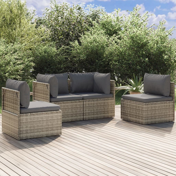 vidaXL 4 Piece Patio Lounge Set with Cushions Gray Poly Rattan A949-3157371