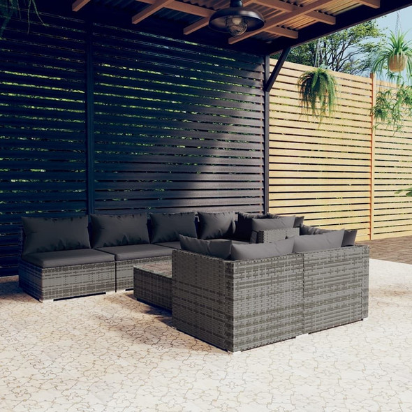 vidaXL 8 Piece Patio Lounge Set with Cushions Gray Poly Rattan A949-3102469