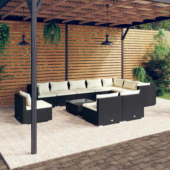 vidaXL 11 Piece Patio Lounge Set with Cushions Poly Rattan Black A949-3102599