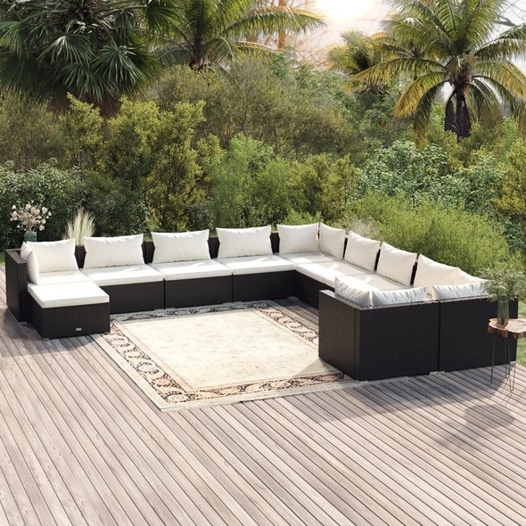 vidaXL 11 Piece Garden Lounge Set with Cushions Poly Rattan Black A949-3102703