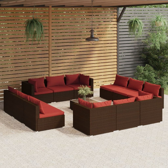 vidaXL 13 Piece Patio Lounge Set with Cushions Poly Rattan Brown A949-3101595