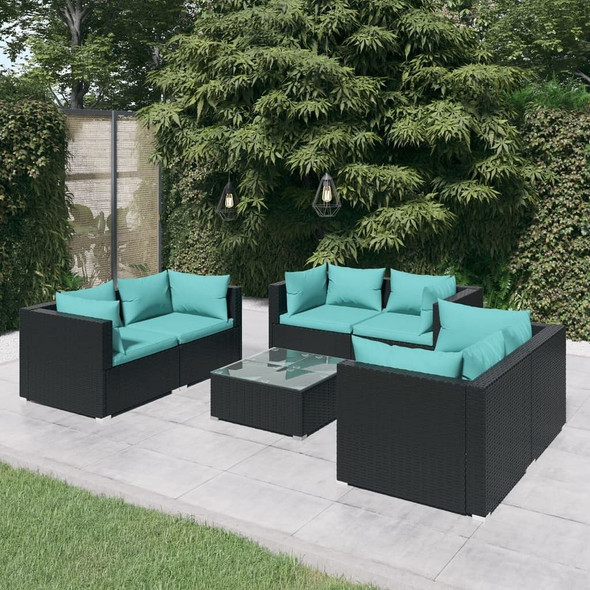 vidaXL 7 Piece Patio Lounge Set with Cushions Poly Rattan Black A949-3102305