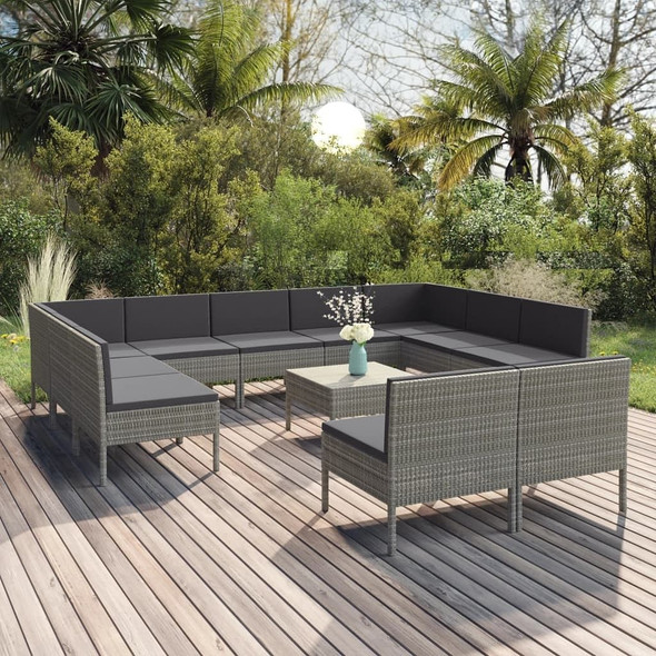 vidaXL 12 Piece Patio Lounge Set with Cushions Poly Rattan Gray A949-3094610