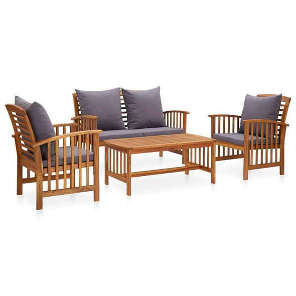 vidaXL 4 Piece Patio Lounge Set with Cushions Solid Acacia Wood A949-3057979