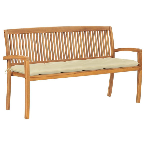 vidaXL Stacking Patio Bench with Cushion 62.6" Solid Teak Wood A949-3063323