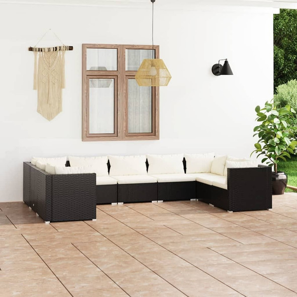 vidaXL 9 Piece Patio Lounge Set with Cushions Poly Rattan Black A949-3101967