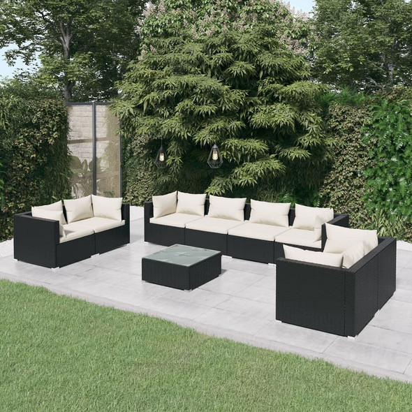 vidaXL 9 Piece Patio Lounge Set with Cushions Poly Rattan Black A949-3102287