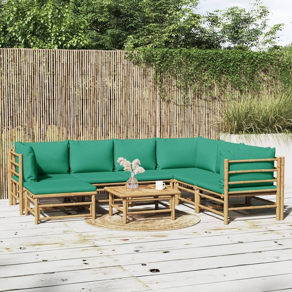 vidaXL 8 Piece Patio Lounge Set with Green Cushions Bamboo A949-3155159