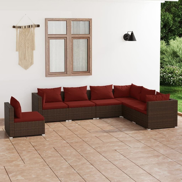 vidaXL 7 Piece Patio Lounge Set with Cushions Poly Rattan Brown A949-3102355