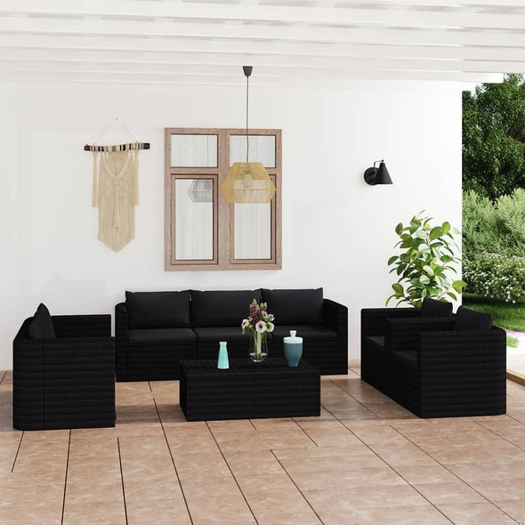 vidaXL 9 Piece Patio Lounge Set with Cushions Poly Rattan Black A949-3059498