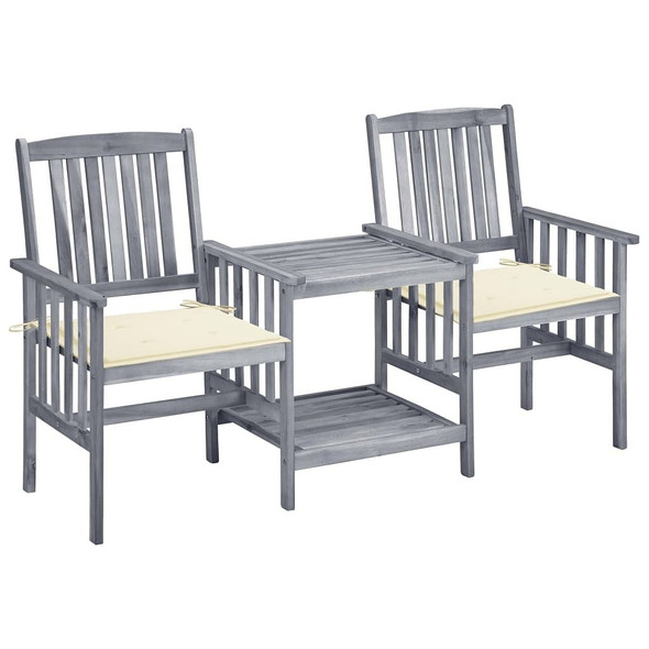 vidaXL Patio Chairs with Tea Table and Cushions Solid Acacia Wood A949-3061304