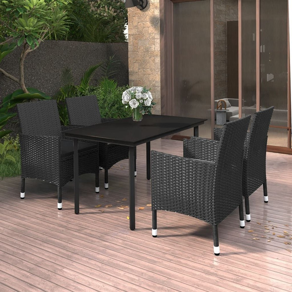 vidaXL 5 Piece Patio Dining Set with Cushions Poly Rattan and Glass A949-3099687