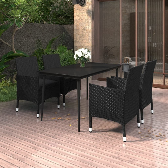 vidaXL 5 Piece Patio Dining Set with Cushions Poly Rattan and Glass A949-3099735