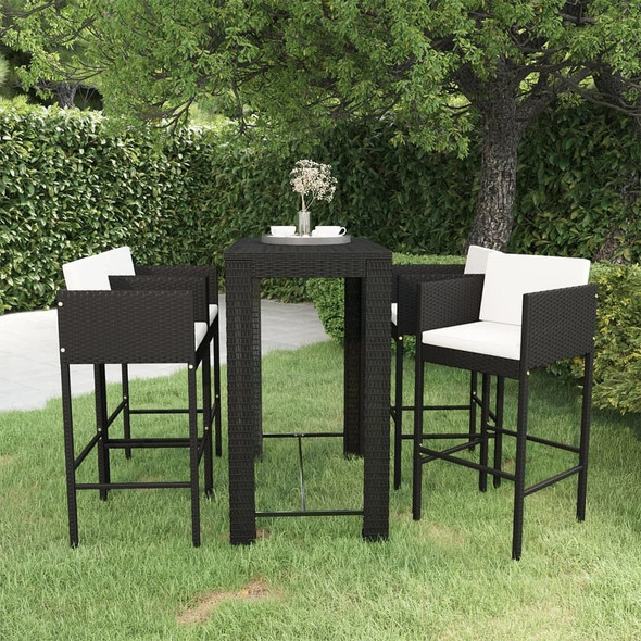 vidaXL 5 Piece Patio Bar Set with Cushions Poly Rattan Black A949-3094784