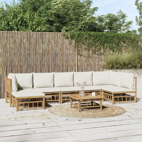 vidaXL 8 Piece Patio Lounge Set with Cream White Cushions Bamboo A949-3155206