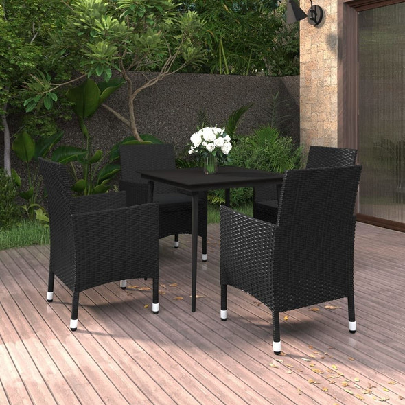 vidaXL 5 Piece Patio Dining Set with Cushions Poly Rattan and Glass A949-3099734