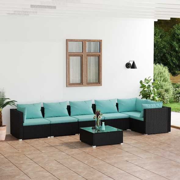 vidaXL 7 Piece Patio Lounge Set with Cushions Poly Rattan Black A949-3101721