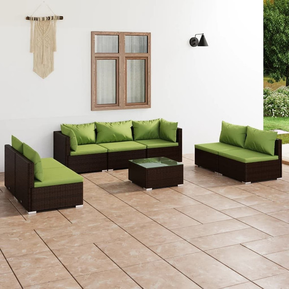 vidaXL 8 Piece Patio Lounge Set with Cushions Poly Rattan Brown A949-3102244