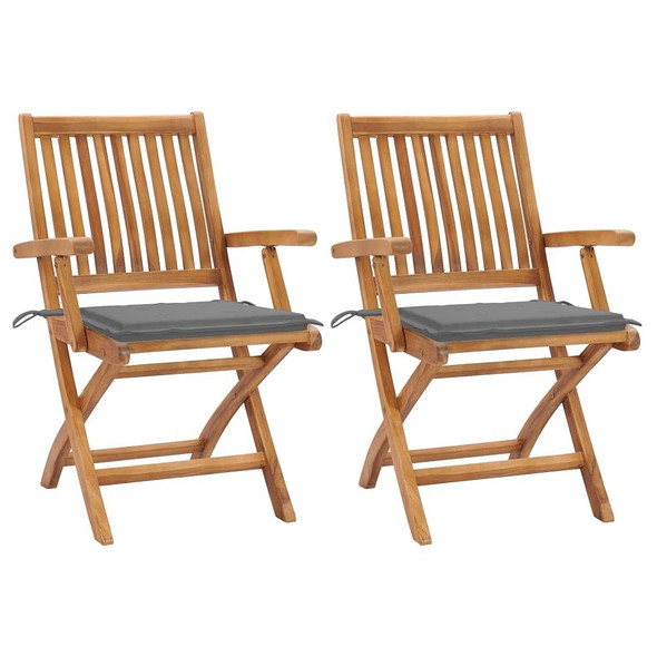 vidaXL Patio Chairs 2 pcs with Gray Cushions Solid Teak Wood A949-3062407