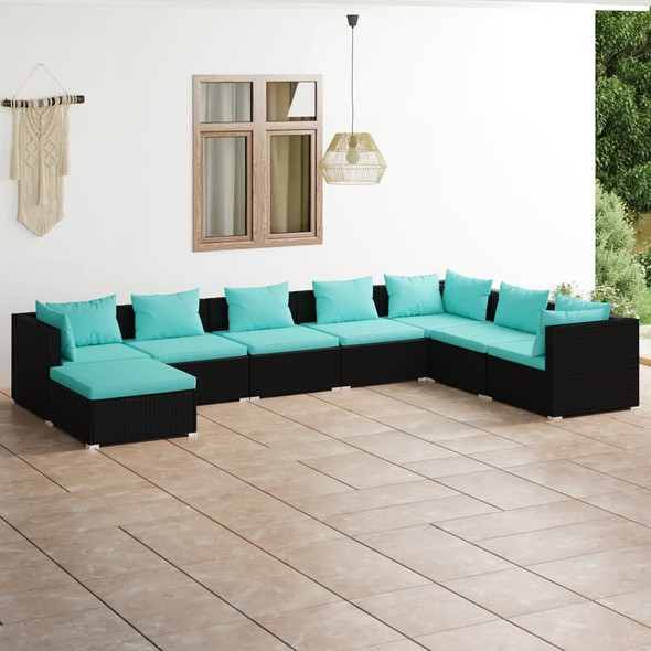 vidaXL 8 Piece Patio Lounge Set with Cushions Poly Rattan Black A949-3101857