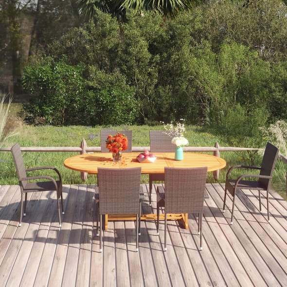 vidaXL 7 Piece Patio Dining Set Poly Rattan Brown A949-3070757