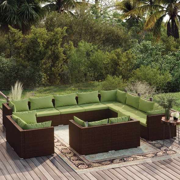 vidaXL 12 Piece Patio Lounge Set with Cushions Brown Poly Rattan A949-3102892