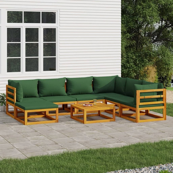 vidaXL 8 Piece Patio Lounge Set with Green Cushions Solid Wood A949-3155322