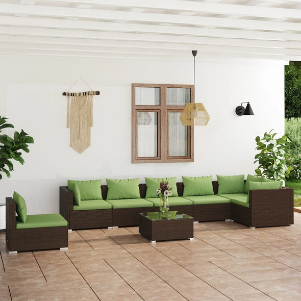 vidaXL 8 Piece Patio Lounge Set with Cushions Poly Rattan Brown A949-3102348