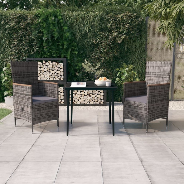 vidaXL 3 Piece Patio Dining Set with Cushions Gray A949-3099449