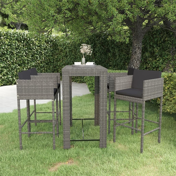 vidaXL 5 Piece Patio Bar Set with Cushions Poly Rattan Gray A949-3094785