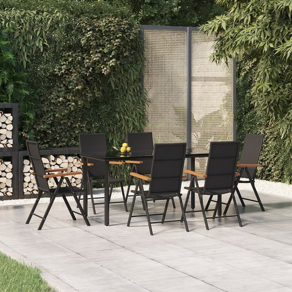 vidaXL 7 Piece Patio Dining Set Black and Brown Poly Rattan A949-3156521