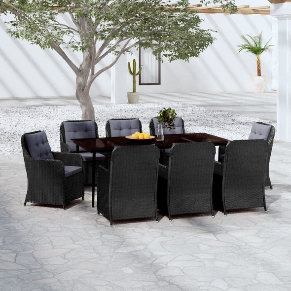 vidaXL 9 Piece Patio Dining Set Black A949-3099576