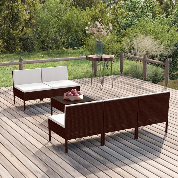 vidaXL 6 Piece Patio Lounge Set with Cushions Poly Rattan Brown A949-3094319