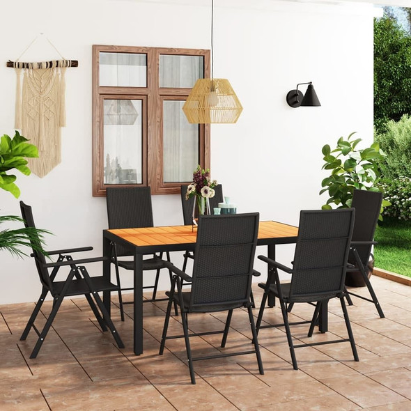 vidaXL 7 Piece Patio Dining Set Black and Brown A949-3060055