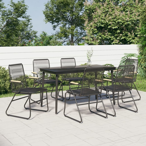 vidaXL 7 Piece Patio Dining Set Black PVC Rattan A949-3099218