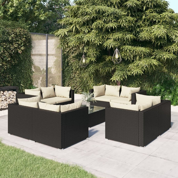 vidaXL 9 Piece Patio Lounge Set with Cushions Poly Rattan Black A949-3101559