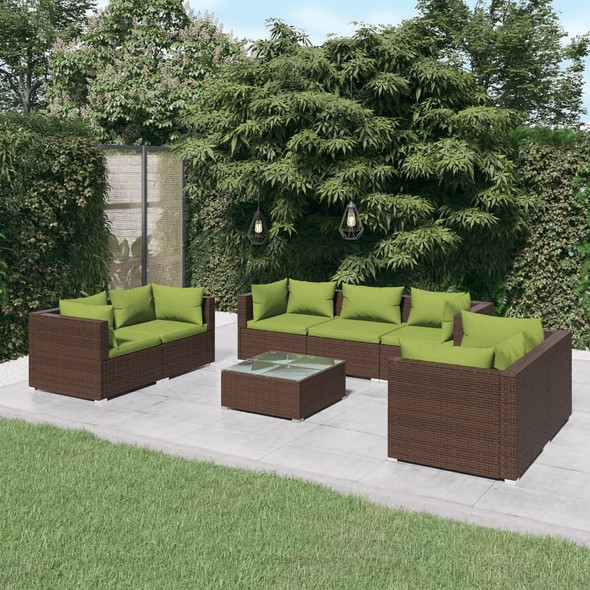 vidaXL 8 Piece Patio Lounge Set with Cushions Poly Rattan Brown A949-3102276