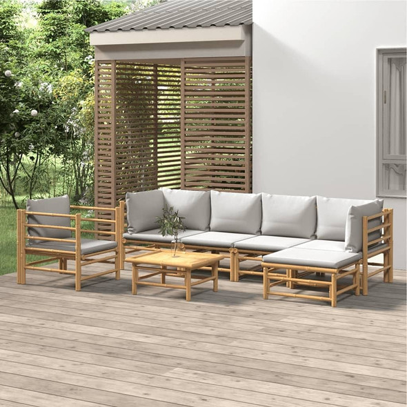 vidaXL 7 Piece Patio Lounge Set with Light Gray Cushions Bamboo A949-3155085