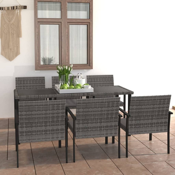 vidaXL 7 Piece Patio Dining Set Poly Rattan Gray A949-3065715