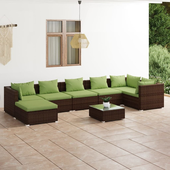 vidaXL 8 Piece Patio Lounge Set with Cushions Poly Rattan Brown A949-3101844