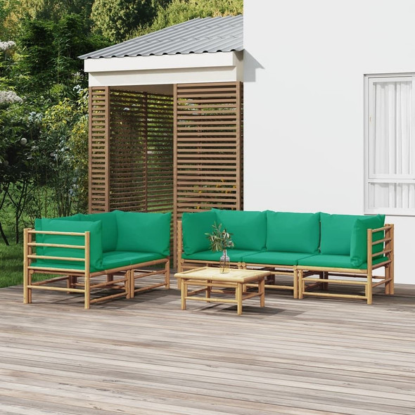 vidaXL 6 Piece Patio Lounge Set with Green Cushions Bamboo A949-3155154