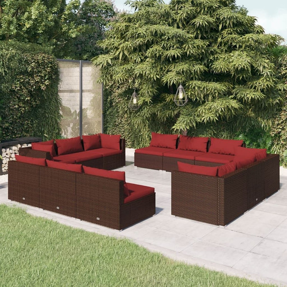 vidaXL 12 Piece Patio Lounge Set with Cushions Poly Rattan Brown A949-3101587