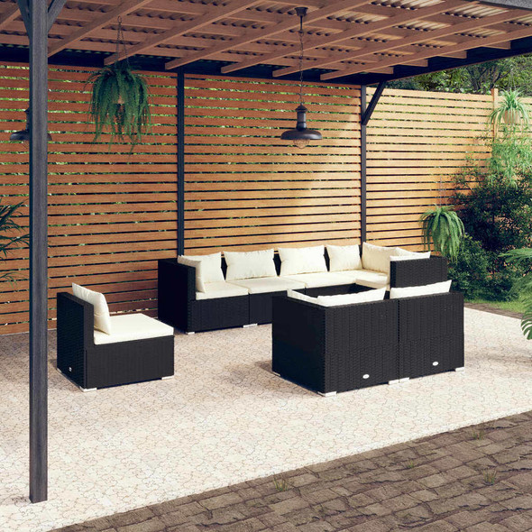 vidaXL 8 Piece Patio Lounge Set with Cushions Poly Rattan Black A949-3102607