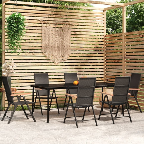 vidaXL 7 Piece Patio Dining Set Black A949-3099123